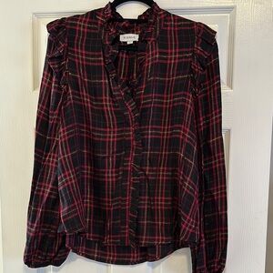 Evereve Women's Plaid Ruffle Top - Red and Black